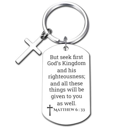 GiftYou Inspirational Scripture Metal Key Chains with Cross Pendant - Bible Verse Keychain Religious Gift for Christian - color: Matthew 6:33