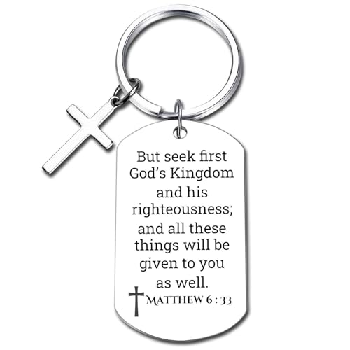 GiftYou Inspirational Scripture Metal Key Chains with Cross Pendant - Bible Verse Keychain Religious Gift for Christian - color: Matthew 6:33