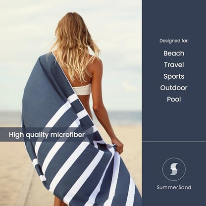 SummerSand Microfiber Beach Towel - Quick Dry, Sand Free - Compact and Lightweight for Travel - Recycled Materials - Travel Bag Included - Large Microfiber Towel (63x31.5in – Deep Blue) - color: Deep Blue