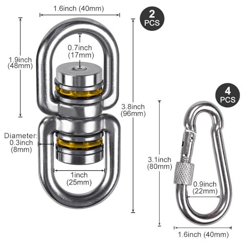 SELEWARE Heavy Duty Bearing Swing Swivel, 360° Rotation Hanging Accessory | Quiet Smooth Rotation, Supports Up to 1200LB, Quick Connect Buckles, 2 Pack for Swings, Hammocks, Tire Swings and Heavy Bags - color: 2 Pack Swivel (E) With 4 Carabiners
