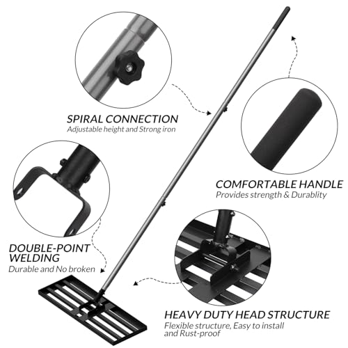 Walensee Lawn Leveling Rake, 30"x10" Leveler with 7FT Handle for Soil | 30X10 Inch Steel Head, Topdressing Spreader, Soil Sand Leveling, Secure Screw Lock Handle, Lawn Repair, Backyard Landscaping - size: 7FT 30"x10"