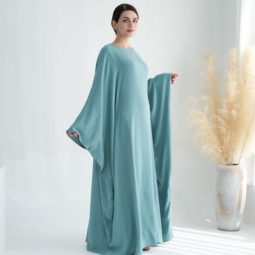 Women Muslim Abaya Dress 1Piece Bat Sleeve Islamic Maxi Robe Fashion Jilbab for Women Eid Kaftan Muslim Robe - color: Mint Greena, size: Large