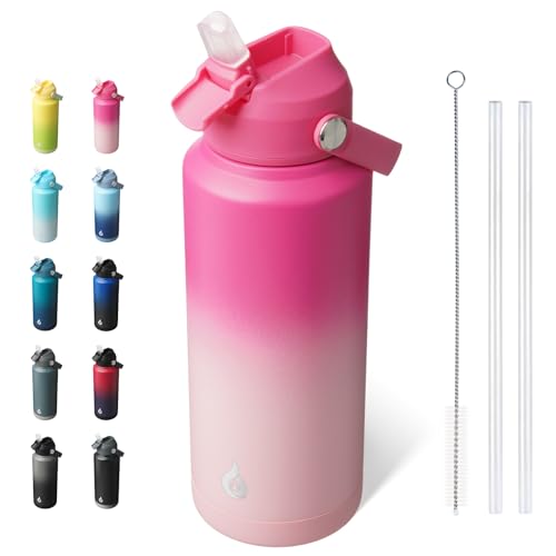 BJPKPK 32oz Insulated Water Bottle, Stainless Steel Bottle with Straw Lid - color: Cherry, size: 32 Ounces