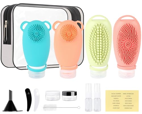 12PC Silicone Travel Bottles Set for Toiletries, TSA Approved Travel Bottles Leak-Proof Travel Size Toiletries,Multi-functional Travel Bottles with Face Wash Bath Hair Wash Silicone Massage