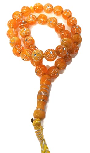 Muslim Tasbih 33 Prayer Bead Rosary AMN-312 Islam Praying Misbaha Beautiful Design 10 mm. Islamic Religion Subha Sibha Eid Ramadan Gift (Yellow) - color: Yellow