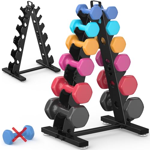 TomCare 6-Tier|5-Tier|4-Tier|2-Tier Dumbbell Rack Stand Only for Home Gym | Stable A-Frame, Fits 5–35 lb Dumbbells, Protective Padded Cradles, Adjustable Feet, Easy-Carry Handle (Stand Only) - color: Black, size: 6 Tier