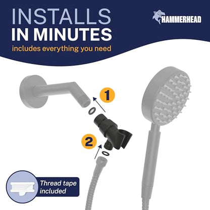 HammerHead Showers® Solid Metal Handheld Shower Head Holder - Matte Black - Adjustable Shower Wand Holder with Universal Wall Hook Bracket and Brass Pivot Ball - Hand Held Shower Head Holder - color: Matte Black