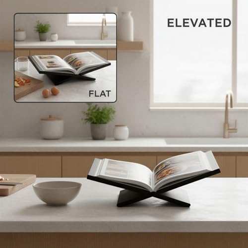 Wooden Book Stand, Open Display X Shape for Large Books, Detachable Coffee Table Holder, Easy Slot Together Wood Easel for Recipe, Bible, Quran, Menu, Magazine