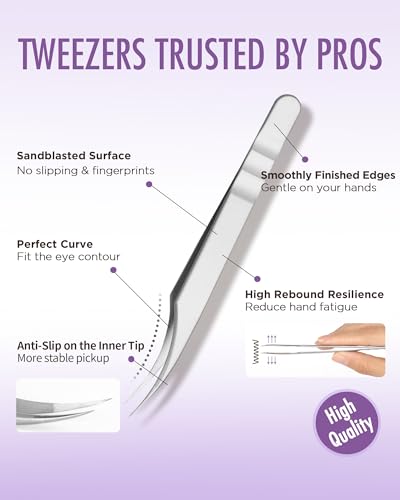 BEYELIAN Eyelash Extension Tweezers, Professional sticker tweezers | Eyelash Extension Tweezers, Professional sticker tweezers for crafting Curved Tip Stainless Steel JT09 - style: JT09