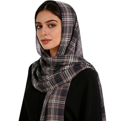 Hijab Scarf for Women Fashion Printed Modal Hijab Head Wrap Scarves Lightweight Long Scarf Shawls - color: Checkered