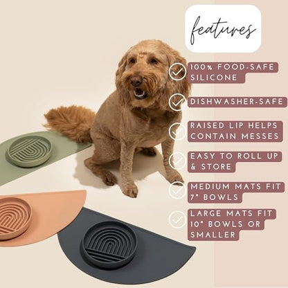 Waterproof Silicone Dog Food Mat – Medium Size Non-Slip Pet Bowl Mat, Raised Edge Design, Easy-to-Clean Pet Food Placemat for Dog & Cat Bowls, 21" Across x 10.5" Deep - Spruce - color: Spruce, size: Medium