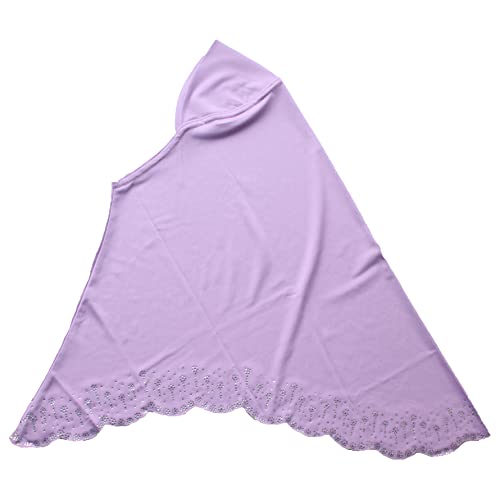 Girls Hijab with Rhinestones – Sparkly Non-Slip Amira Scarf for Kids, for Daily Prayer, School, Ramadan & Eid (Ages 4-12) - color: Lavendar-wavy Edge