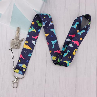 Space Dinosaur Lanyard for Kids with Retractable Badge Holder Cute Badge Reel Clip for Key Card Work ID Young Student Teacher - color: Dinosaur