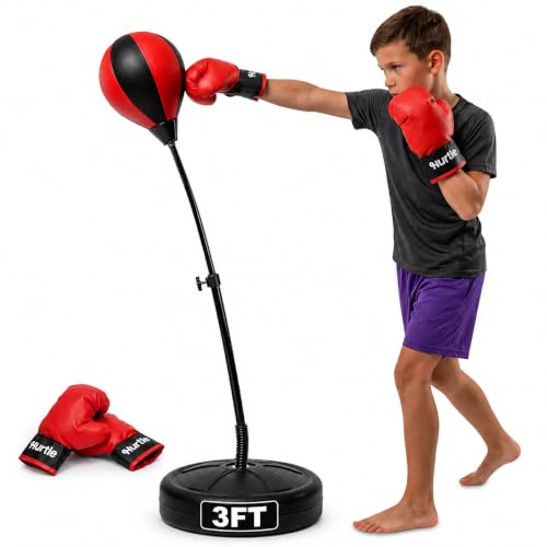 Hurtle Punching Bag with Stand for Adults and Teens, Adjustable Boxing Bag with Premium Gloves, Freestanding Reflex Bag Training Equipment for Home Workout Fitness and Stress Relief - size: 3 FT