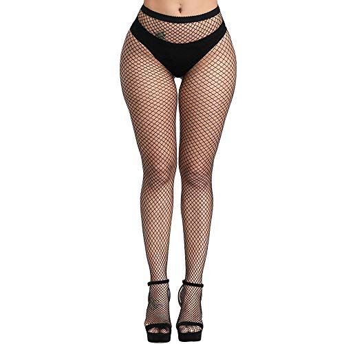 E-Laurels Womens High Waist Patterned Fishnet Tights Suspenders Pantyhose Thigh High Stockings Black - color: Black M Hole