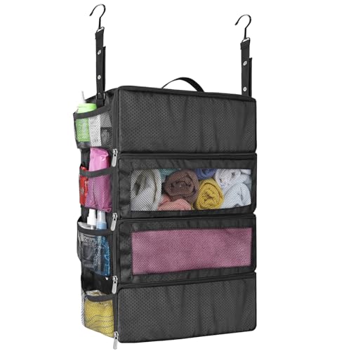 esouler Suitcase Organizer, Travel Luggage Organizer hanging packing cubes for travel，portable hanging travel shelves Collapsible closet organizer for Carry-on (Black, Medium) - color: Black, size: Medium