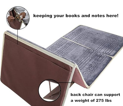 Prayer Rug with Back Support, Foldable Meditation Floor Chair (Gray) | Carrying Pocket, Thick Padded Islam Janamaz for Women and Men, Soft Foldable Travel Islamic Sajadah Carpet - color: Grey