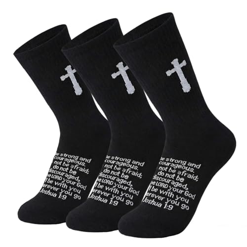 3 Pairs Christian socks Prayer socks Birthday Gifts for Dad,Men Husband Grandp Fathers Day Christmas - color: Joshua 1:9 - Black