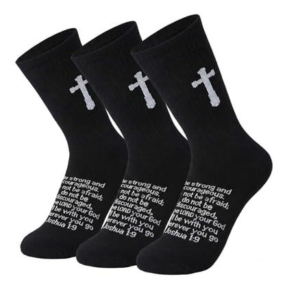 3 Pairs Christian socks Prayer socks Birthday Gifts for Dad,Men Husband Grandp Fathers Day Christmas - color: Joshua 1:9 - Black
