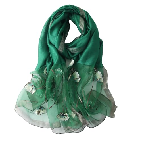 Purple Silk Scarf and Shawl - Elegant Embroidered Silk Scarf - color: Green