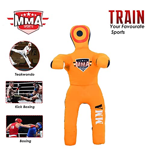 Kids Grappling Standing Dummy - Unfilled – Wrestling, Jiu-Jitsu, MMA Training Dummy with Moveable Arms and Legs – Durable Polyester Fabric - color: Yellow-Stand, size: 3 ft-36 Inch