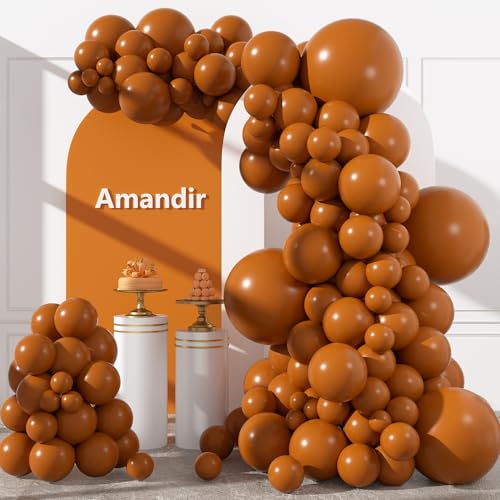 Amandir 153pcs Burnt Orange Balloon Arch Garland Kit Different Sizes 18 12 10 5 Inch Light Terracotta Latex Thanksgiving Balloons for Autumn Halloween Fall Birthday Party Decorations - color: Burnt Orange