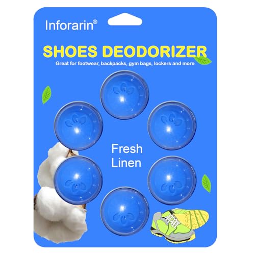 Odor Deodorizer Balls for Sneaker, 6 Pack Shoe Deodorizer Balls, Fresh Linen Sneaker Deodorizers Balls Strong Odor Eliminator Small Spaces Air Fresheners for Gym Bags, Drawers, Locker