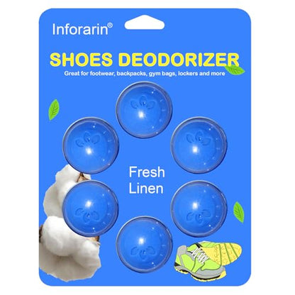 Odor Deodorizer Balls for Sneaker, 6 Pack Shoe Deodorizer Balls, Fresh Linen Sneaker Deodorizers Balls Strong Odor Eliminator Small Spaces Air Fresheners for Gym Bags, Drawers, Locker