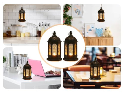 2 Pieses Ramadan Lights Decorations for Home,Eid Mubarak Lantern,Ramadan Decorations Lamp for Eid Home Table Party,Black