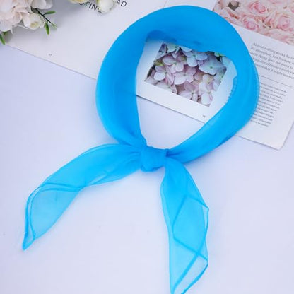 Fengek 9 Pcs Chiffon Scarf, 27.6 Inch Square Solid Color Bandana Handkerchief Ribbon Scarves for Women Girls - color: Multicolor 4