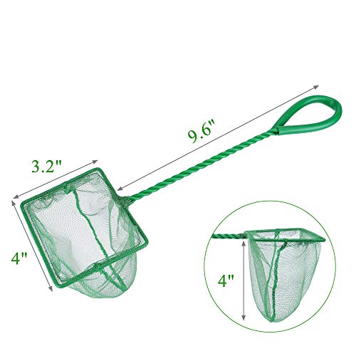 Lpraer 4in 5in 6in Aquarium Fish Net Green Fine Mesh Nylon Net Collection with 11" Long Handle Square Quick Catch Fish Net for Fish Tank - color: Green, size: 4 inch