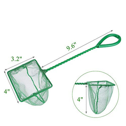 Lpraer 4in 5in 6in Aquarium Fish Net Green Fine Mesh Nylon Net Collection with 11" Long Handle Square Quick Catch Fish Net for Fish Tank - color: Green, size: 4 inch