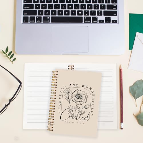 BearCake Floral Christian Notebook Journal, Christian Gifts for Women, Fearfully and Wonderfully Bible Journaling Prayer Journal for Women, Neutral Hardcover Spiral Notebook 5.5x8.3 - color: white Bible-139/14