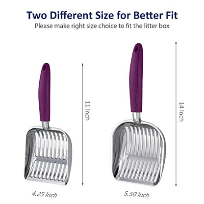 Cat Litter Scoop, Aluminum Alloy Sifter, Kitty Metal Scooper, Deep Shovel, Long Handle, Poop Sifting, Kitten Pooper Lifter, Durable, Heavy Duty, for Litter Box - color: POLISHED Aluminum \ #07 Violet Handle, size: Small