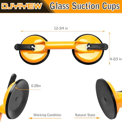 Heavy Duty Glass Suction Cups Handle- Aluminum Vacuum Handle Glass & Tile Lifter - Ergonomic, Reliable Suction for Lifting Large Glass, Tile, Marble, Floor, Dent Puller (2 Pack Yellow) - color: Yellow
