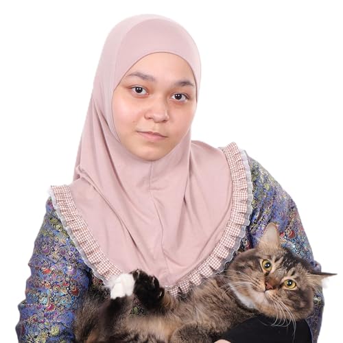 MuLanLegend Cotton Lace Hijab | Princess Nur | Girls Kids Instant Slip-on Scarf Sarong | Ligthweight and Comfortable - color: Beige