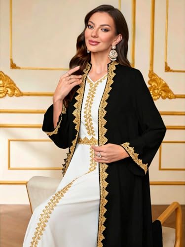 Elegant Muslim Dress with Embroidered Traditional Islamic Attire Maxi Robe Eid Prayer Gown - color: Black, size: X-Large