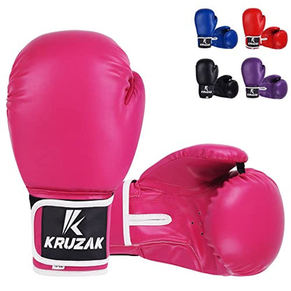 Kruzak Plain Boxing Gloves for Sparring, Kickboxing, Muay Thai, Martial Arts & MMA Fighting - Men & Women Punch Bag Mitts Training and Focus Pads Punching - color: Pink, size: 8 oz
