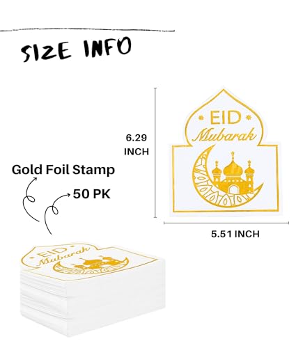 Eid Mubarak Napkins - 50 PK - Bluk Ramadan Eid Mubarak Party Napkins Disposable Napkins Paper Napkins for Eid Mubarak Decorations White and Gold