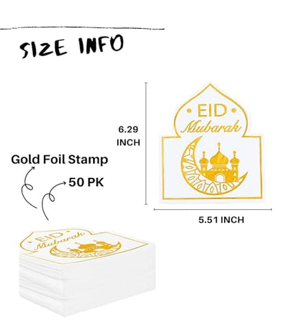 Eid Mubarak Napkins - 50 PK - Bluk Ramadan Eid Mubarak Party Napkins Disposable Napkins Paper Napkins for Eid Mubarak Decorations White and Gold