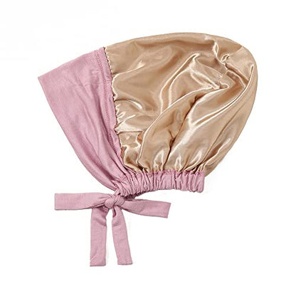Women Under Scarf Hat Hijab Undercap Islamic Muslim Under Scarf Hijab Cap with Tie-Back Closure - color: Pink2+light Khaki2