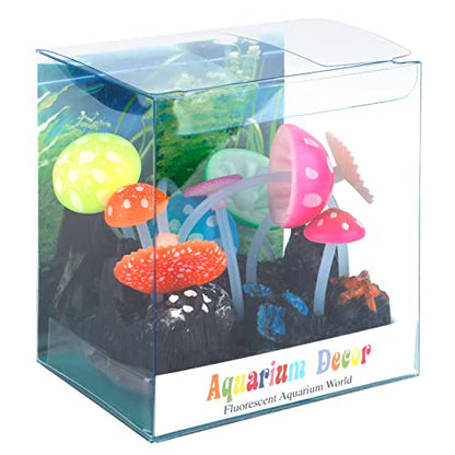 Uniclife Glowing Effect Artificial Mushroom Aquarium Plant Decor Ornament Decoration for Fish Tank Landscape - size: Mushroom