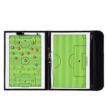 Foldable Leather Football Soccer Magnetic Tactic Marker Coaching Clipboard with Zipper and Marker Pen - Coaching Strategy Guiding Board Kit Equipment Portable Coach Tool - style: Soccer