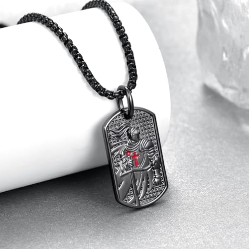 Western Catus/Knights Templar/St Michael/Santa Muerte/Praying Hand/Spartan/Virgin Mary/Tetragrammaton/Wrestlers/Allah Necklace Sterling Silver Dog Tag Necklace Christian Jewelry Gifts for Men - style: Knights Templar