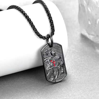 Western Catus/Knights Templar/St Michael/Santa Muerte/Praying Hand/Spartan/Virgin Mary/Tetragrammaton/Wrestlers/Allah Necklace Sterling Silver Dog Tag Necklace Christian Jewelry Gifts for Men - style: Knights Templar