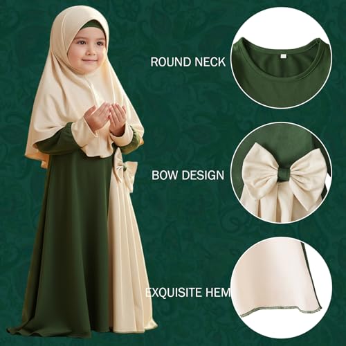 Hijab for Kids, Prayer Dress Girls Abayas Set with Hijab Long Sleeve Kids Islamic Maxi Dress for Eid & Ramadan, L, Muslim