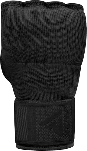 RDX Gel Boxing Hand Wraps Inner Gloves Men Women, Quick 100cm Long Wrist Straps, Elasticated Padded Fist Under Mitts Protection, Muay Thai MMA Kickboxing Martial Arts - color: Full Black, size: X-Large