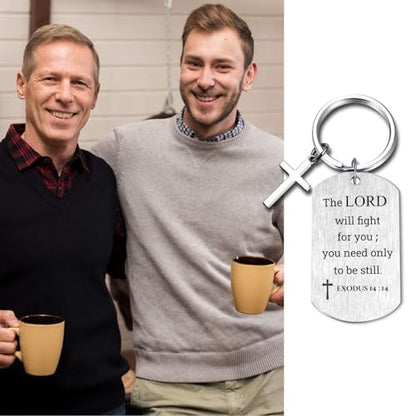 Inspirational Scripture Keychain with Cross - Bible Verse Matte Key Chain Religious Gift for Christian - style: Exodus 14:14