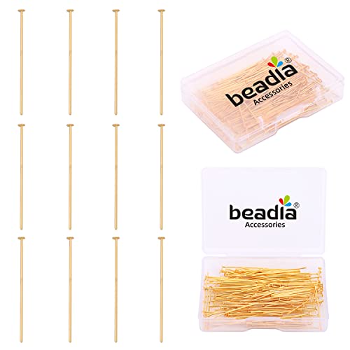BEADIA 18K Gold Plated Flat Head Pins Non Tarnish 30mm 200pcs for Jewelry Making Findings - color: Flat Head Pins Gold, size: 30x0.7mm