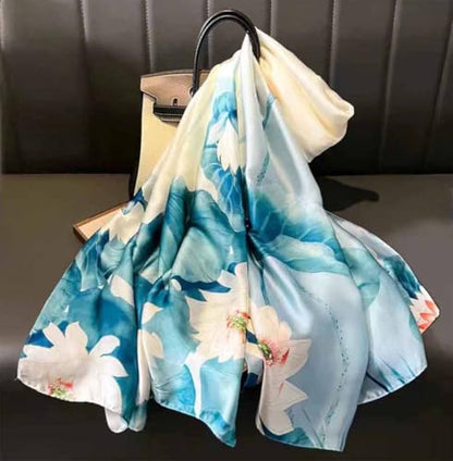 Xyueanlo Scarfs for Women Lightweight Scarves Fashion Print Floral Pattern Head Scarf Wraps Shawls - color: Flower White Blue